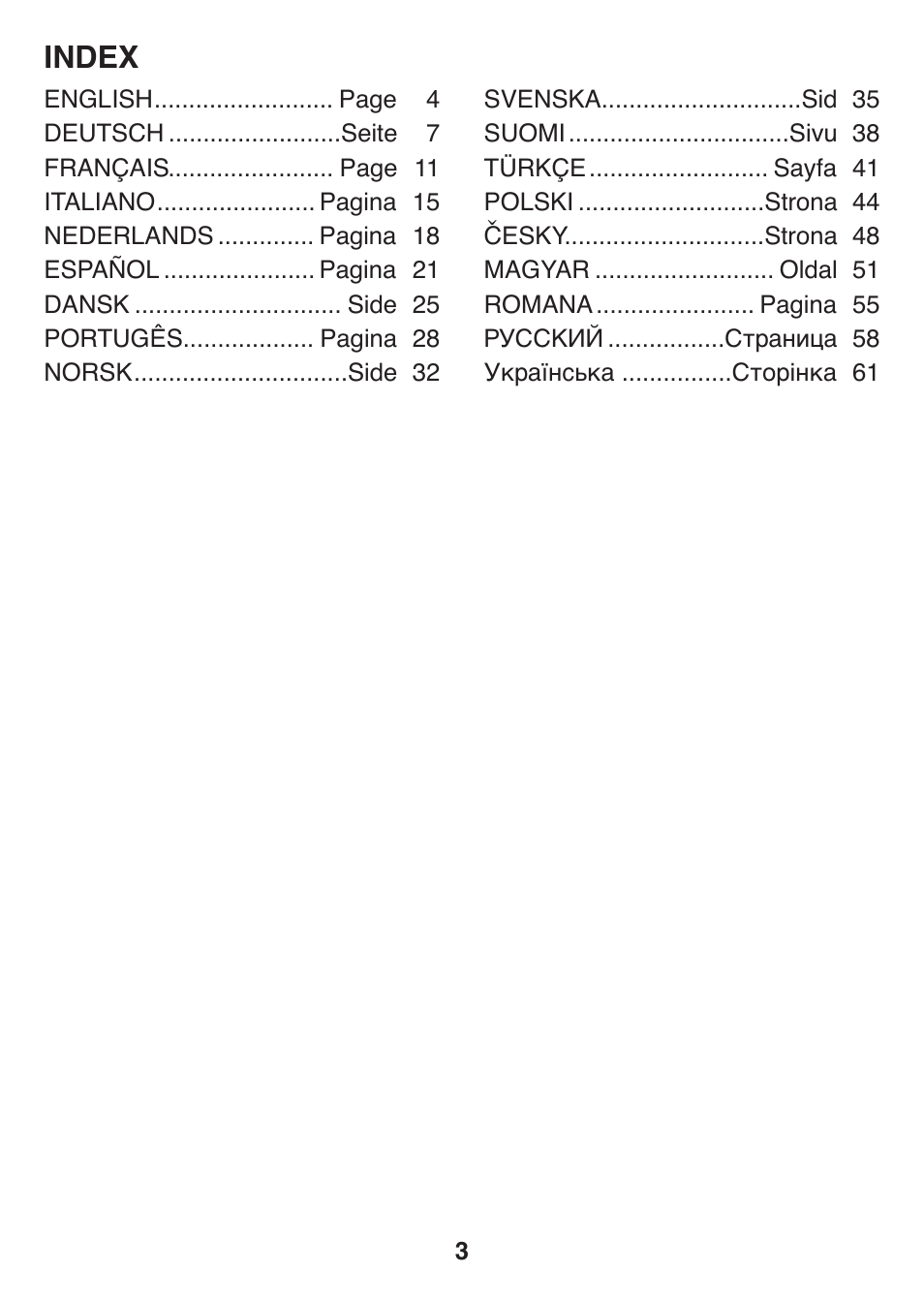 Index | Panasonic ES2401 User Manual | Page 3 / 64