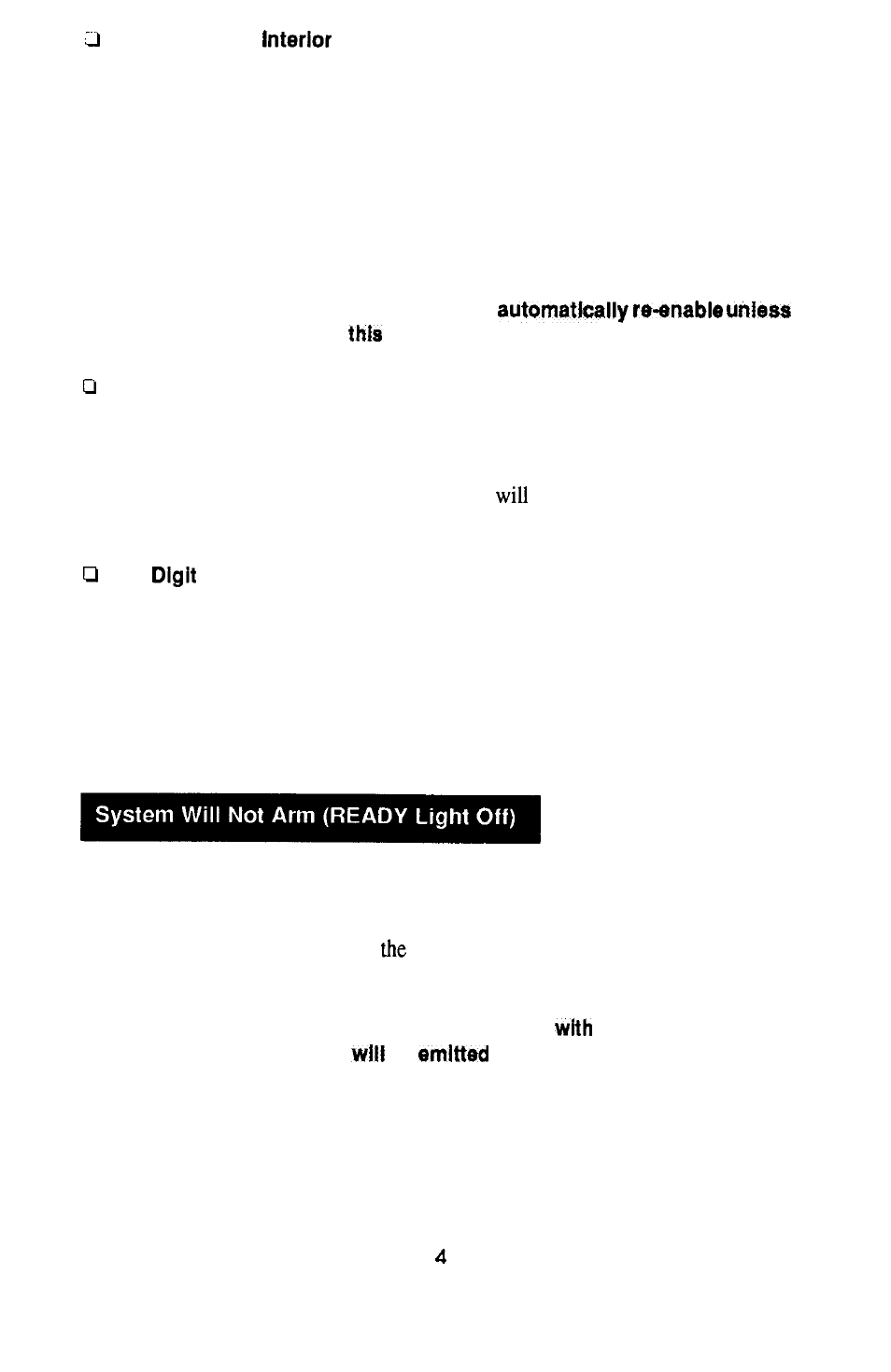 System, Not arm (ready light off) | ADT Security Services Safewatch Plus Enterpreneur Security Systems User Manual | Page 6 / 28