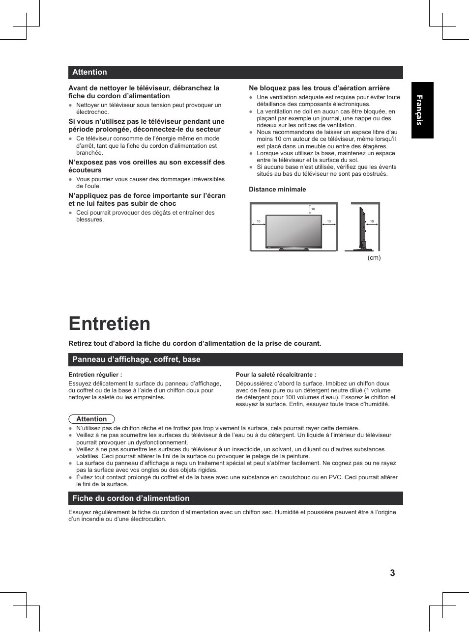 Entretien | Panasonic TX32A400E User Manual | Page 123 / 302