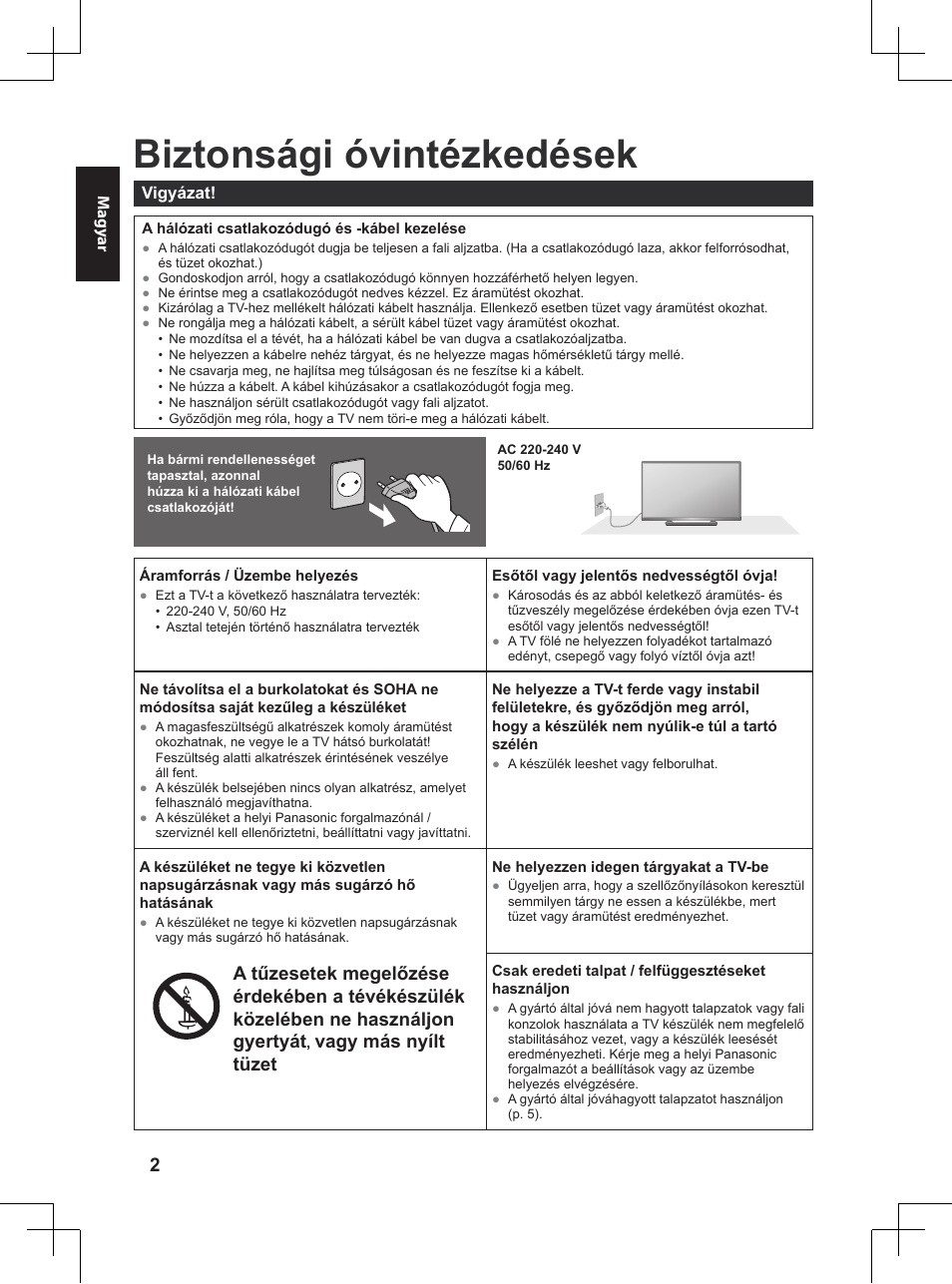 Mindenképpen olvassa el, Biztonsági óvintézkedések, Vagy más nyílt tüzet | Panasonic TX32A400E User Manual | Page 164 / 302