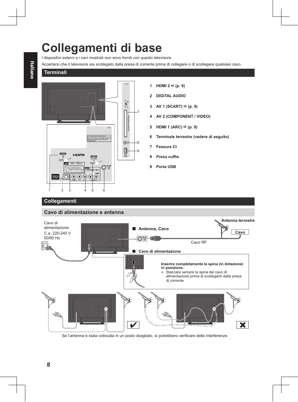 Collegamenti di base, P. 8) | Panasonic TX32A400E User Manual | Page 190 / 302