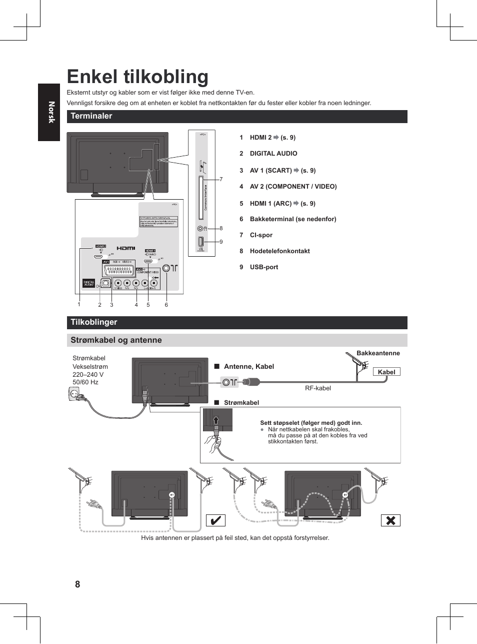 Enkel tilkobling, S. 8) | Panasonic TX32A400E User Manual | Page 210 / 302