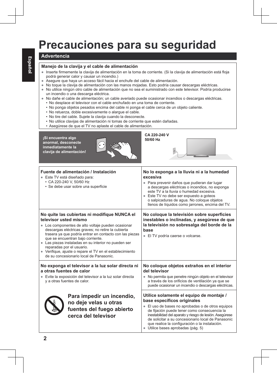 Asegúrese de leer, Precauciones para su seguridad, Cerca del televisor | Panasonic TX32A400E User Manual | Page 264 / 302