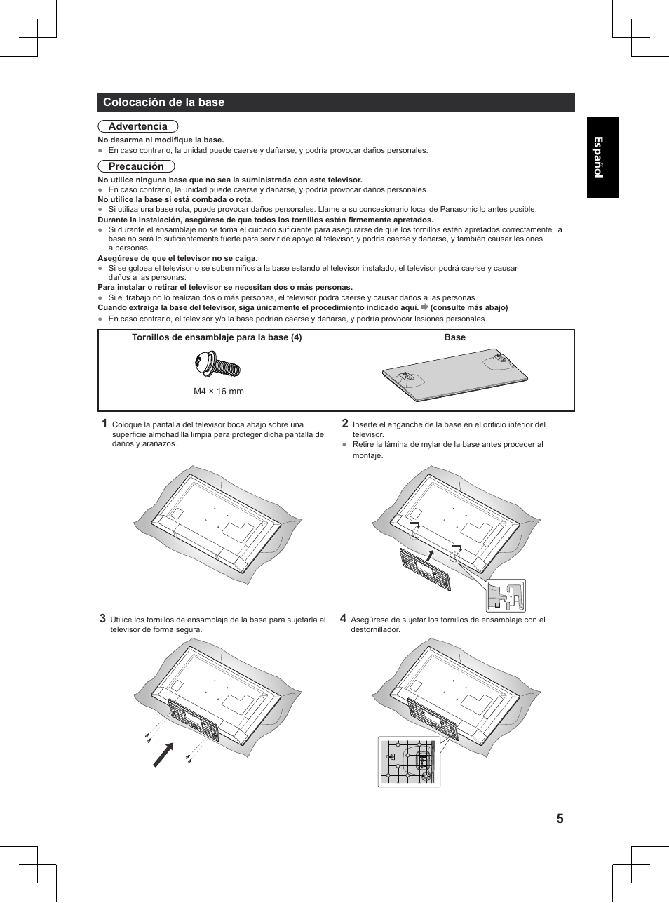Pág. 5), Español colocación de la base | Panasonic TX32A400E User Manual | Page 267 / 302