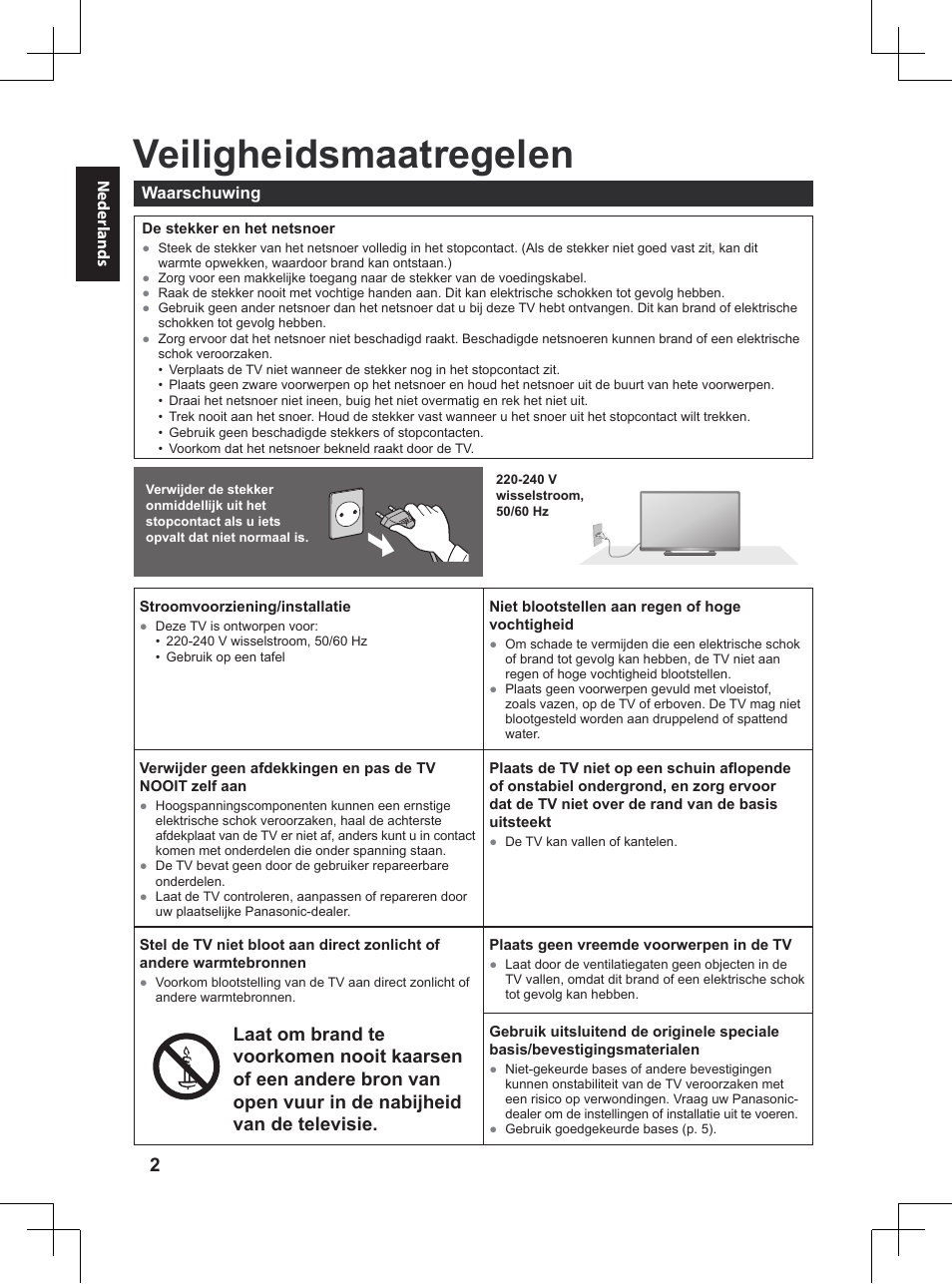 Belangrijke informatie, Veiligheidsmaatregelen | Panasonic TX32A400E User Manual | Page 62 / 302