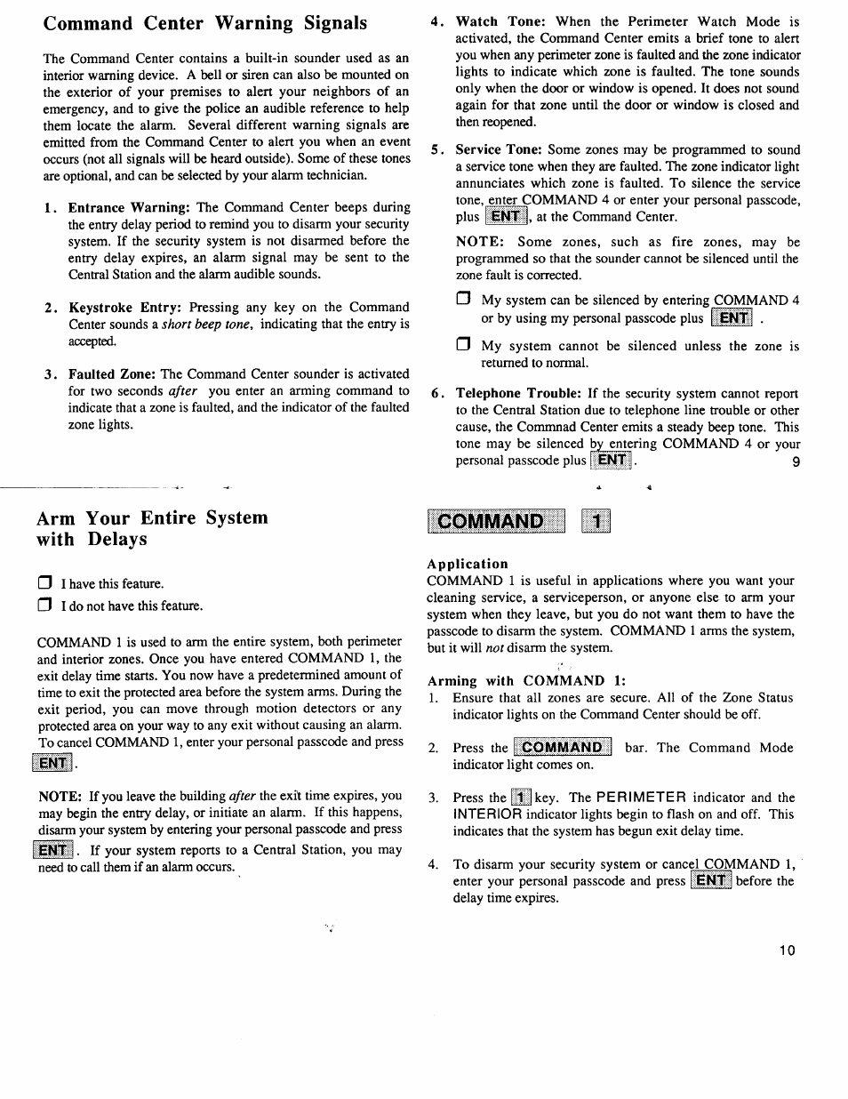 Command center warning signals 4, Arm your entire system with delays, Command | ADT Security Services 4112 User Manual | Page 6 / 14