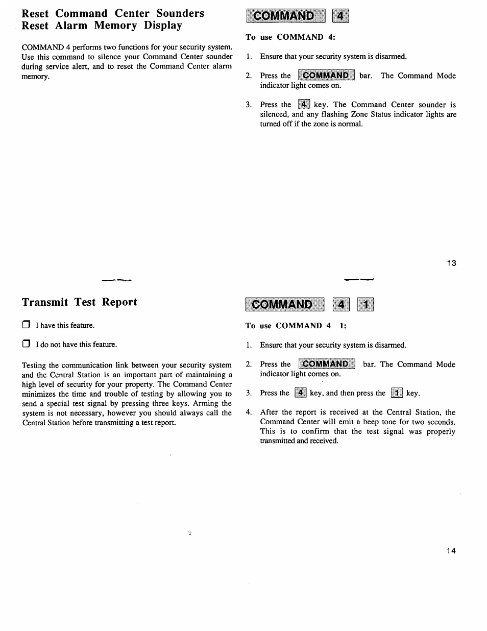 To use command 4, Transmit test report, To use command 4 1 | Command | ADT Security Services 4112 User Manual | Page 8 / 14
