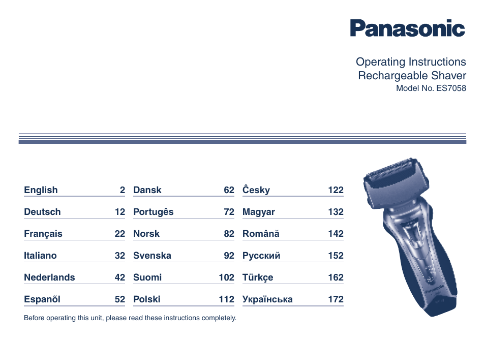 Panasonic ES7058 User Manual | 184 pages