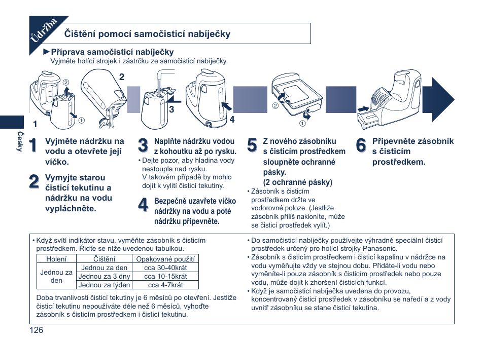 Údržba, Čištění pomocí samočisticí nabíječky | Panasonic ES7058 User Manual | Page 126 / 184