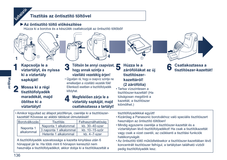 Karbantartás, Tisztítás az öntisztító töltővel | Panasonic ES7058 User Manual | Page 136 / 184