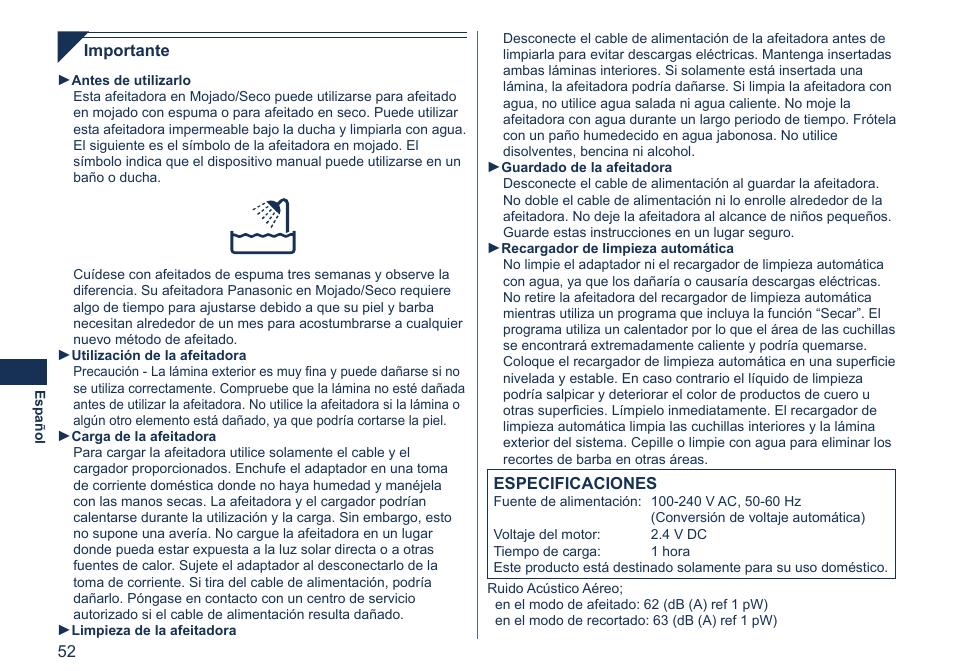 Panasonic ES7058 User Manual | Page 52 / 184