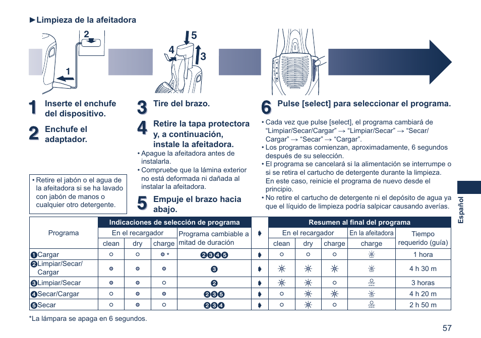 Limpieza de la afeitadora | Panasonic ES7058 User Manual | Page 57 / 184