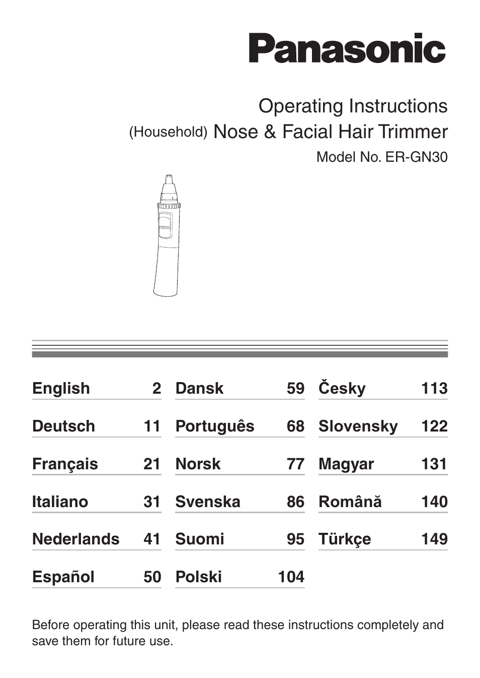 Panasonic ERGN30 User Manual | 160 pages
