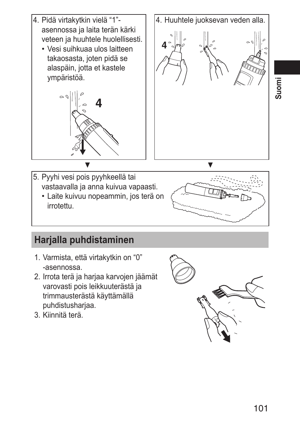 Harjallapuhdistaminen | Panasonic ERGN30 User Manual | Page 101 / 160