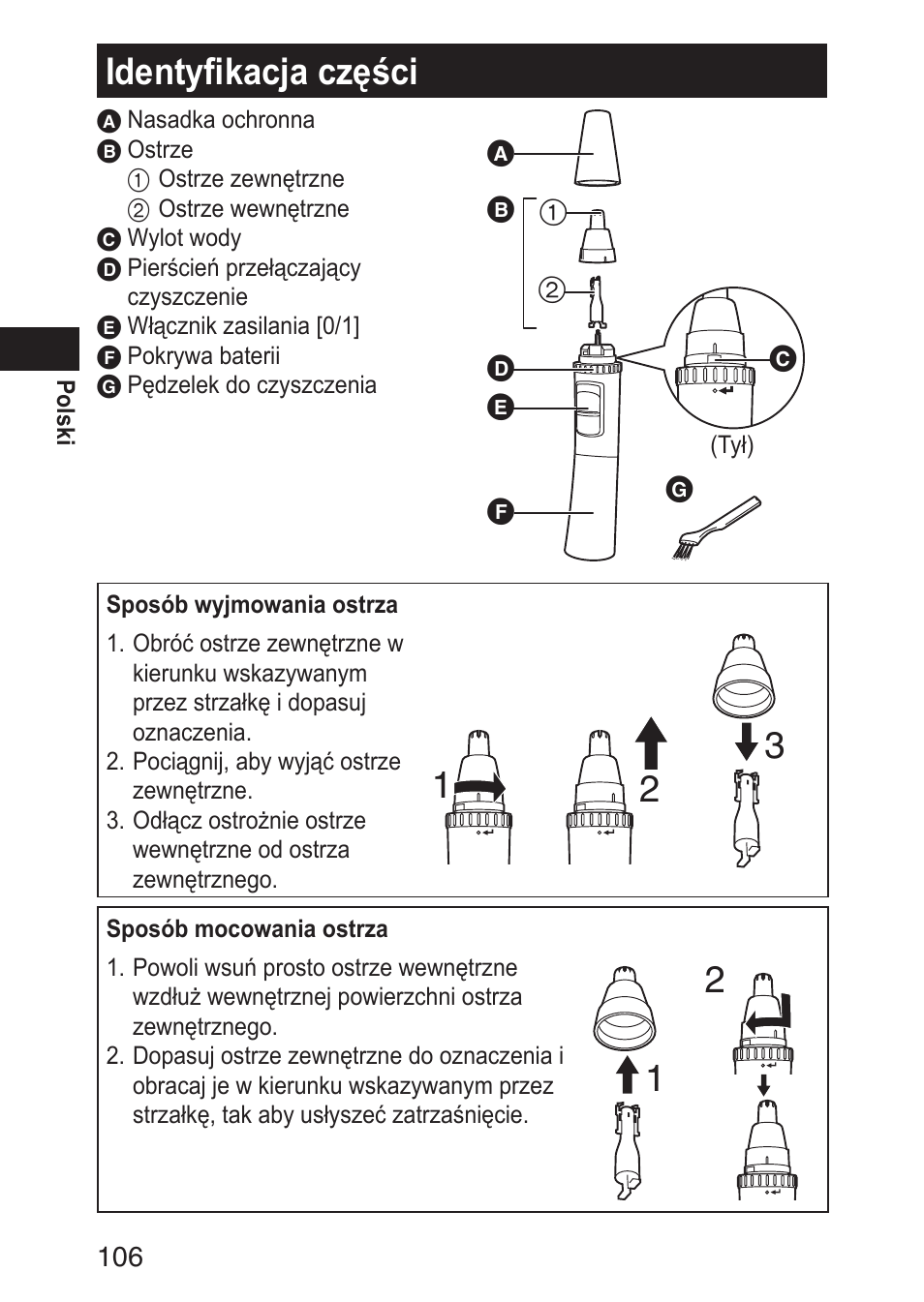 Identyfikacjaczęści | Panasonic ERGN30 User Manual | Page 106 / 160