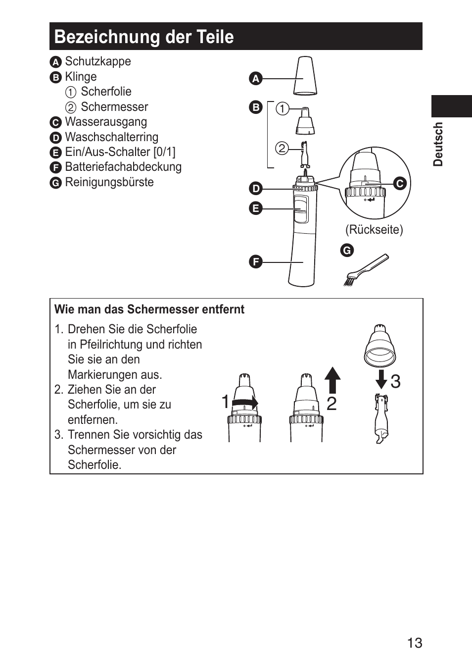 Bezeichnungderteile | Panasonic ERGN30 User Manual | Page 13 / 160