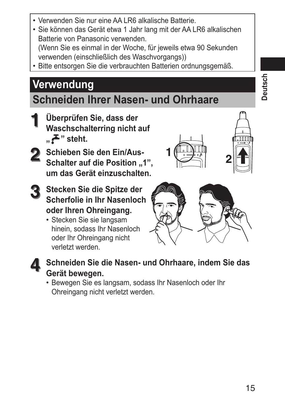 Verwendung schneidenihrernasen-undohrhaare | Panasonic ERGN30 User Manual | Page 15 / 160