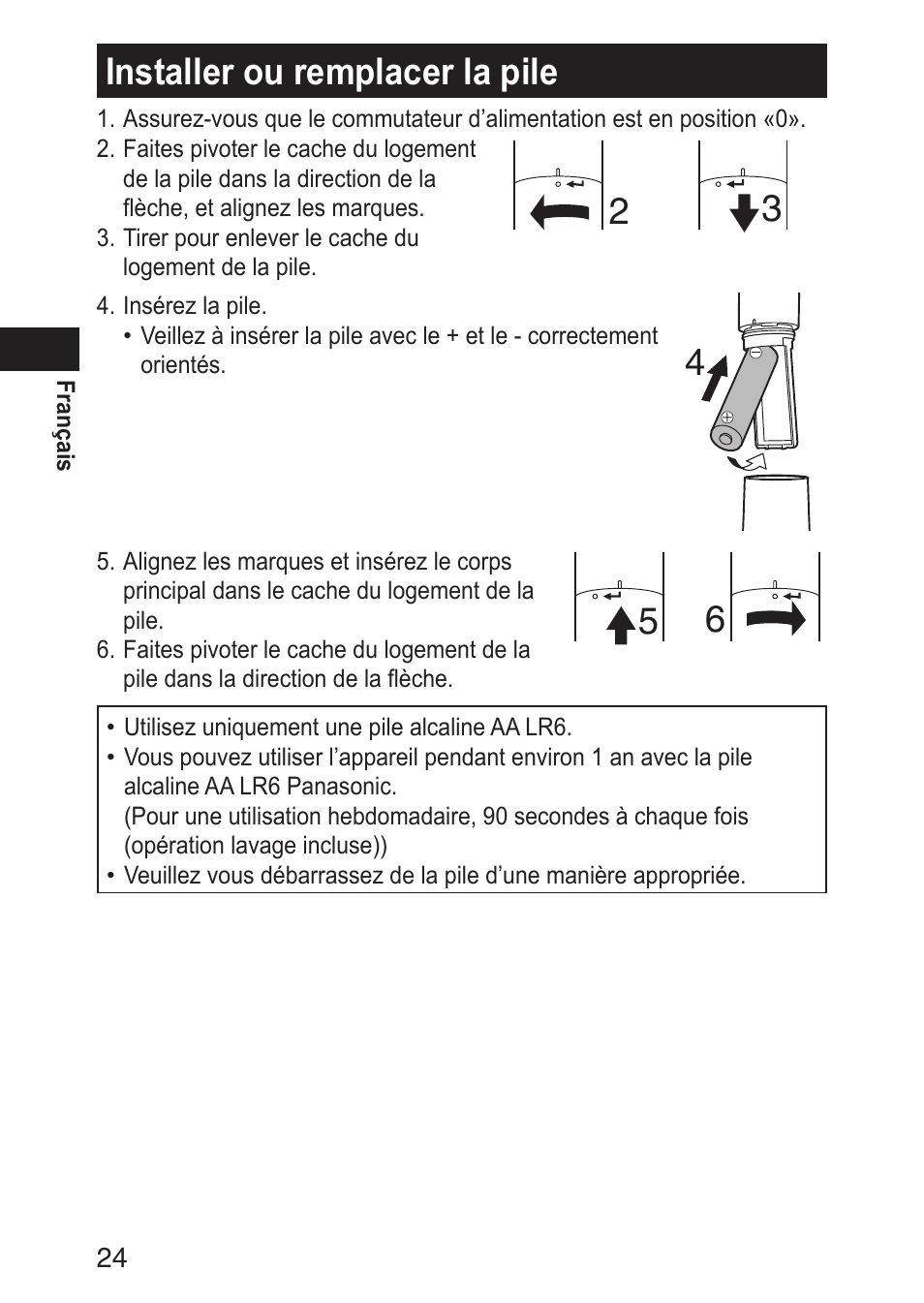 Installerouremplacerlapile | Panasonic ERGN30 User Manual | Page 24 / 160