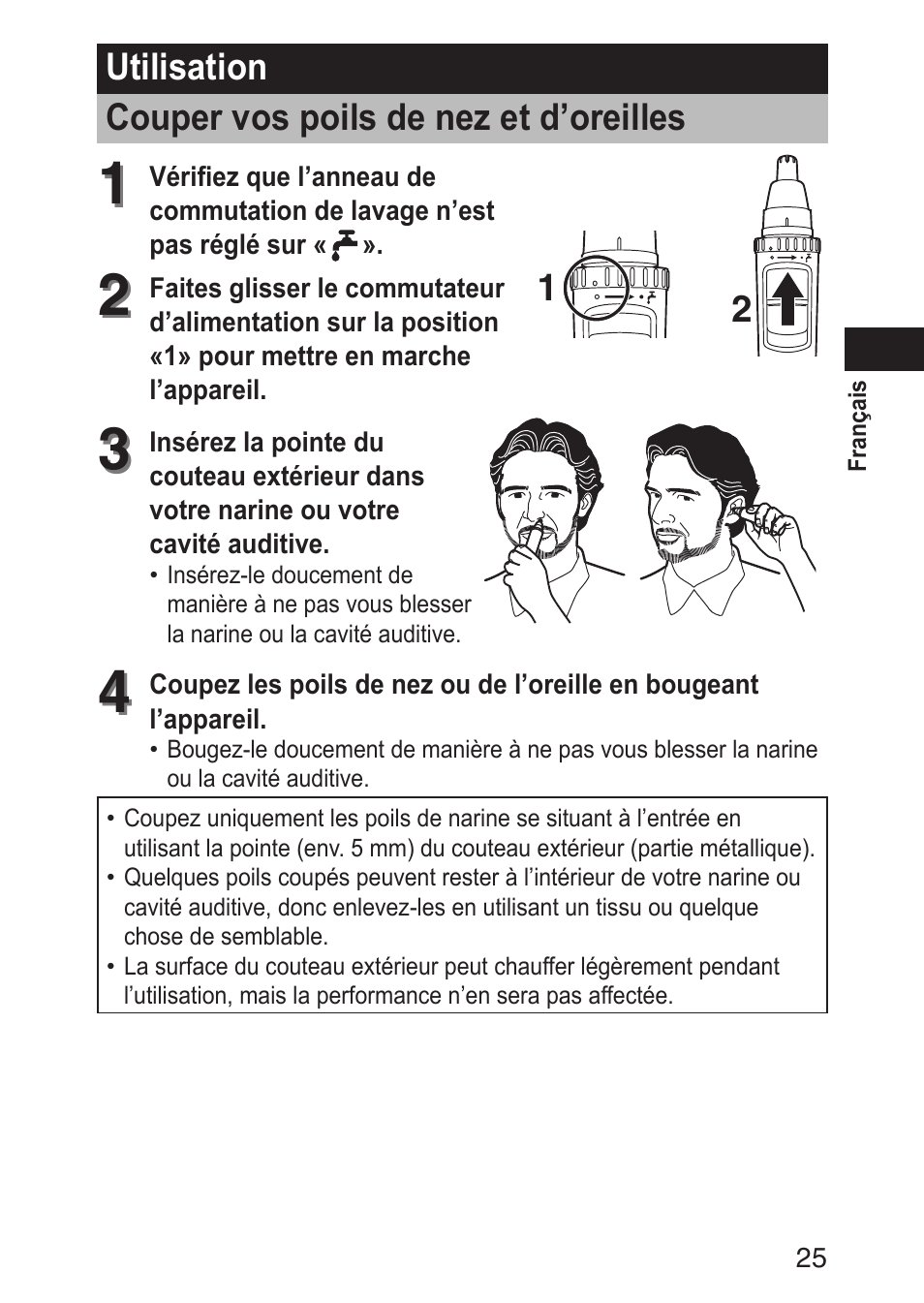 Utilisation coupervospoilsdenezetd’oreilles | Panasonic ERGN30 User Manual | Page 25 / 160