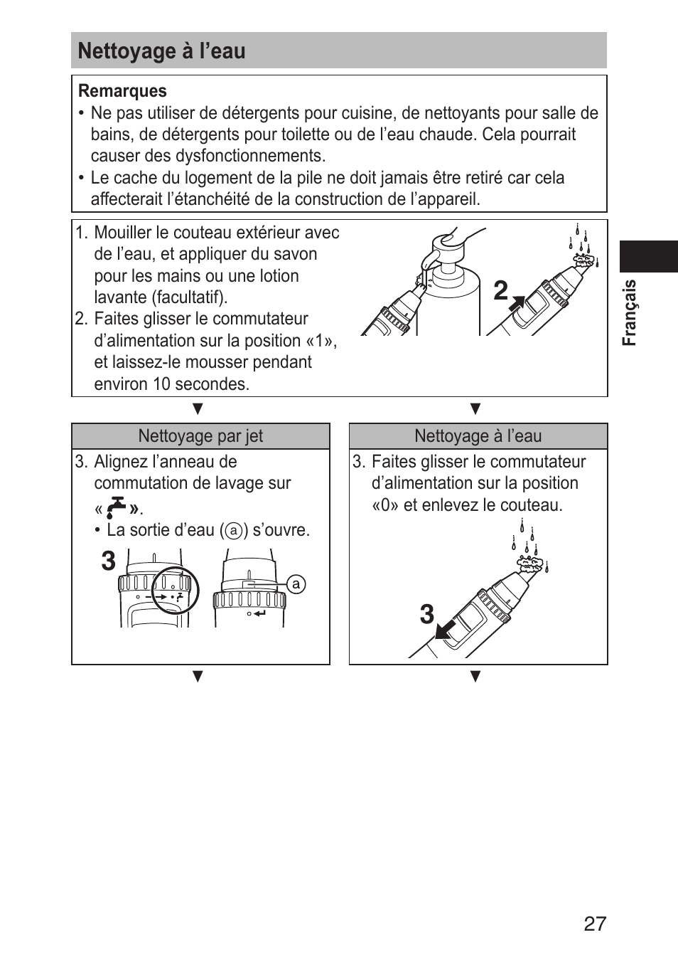 Nettoyageàl’eau | Panasonic ERGN30 User Manual | Page 27 / 160