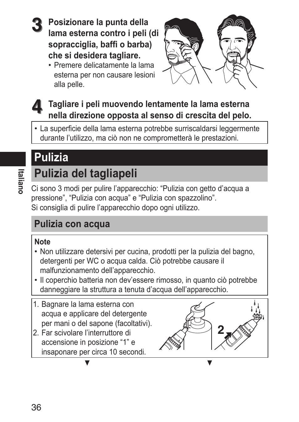 Pulizia puliziadeltagliapeli | Panasonic ERGN30 User Manual | Page 36 / 160