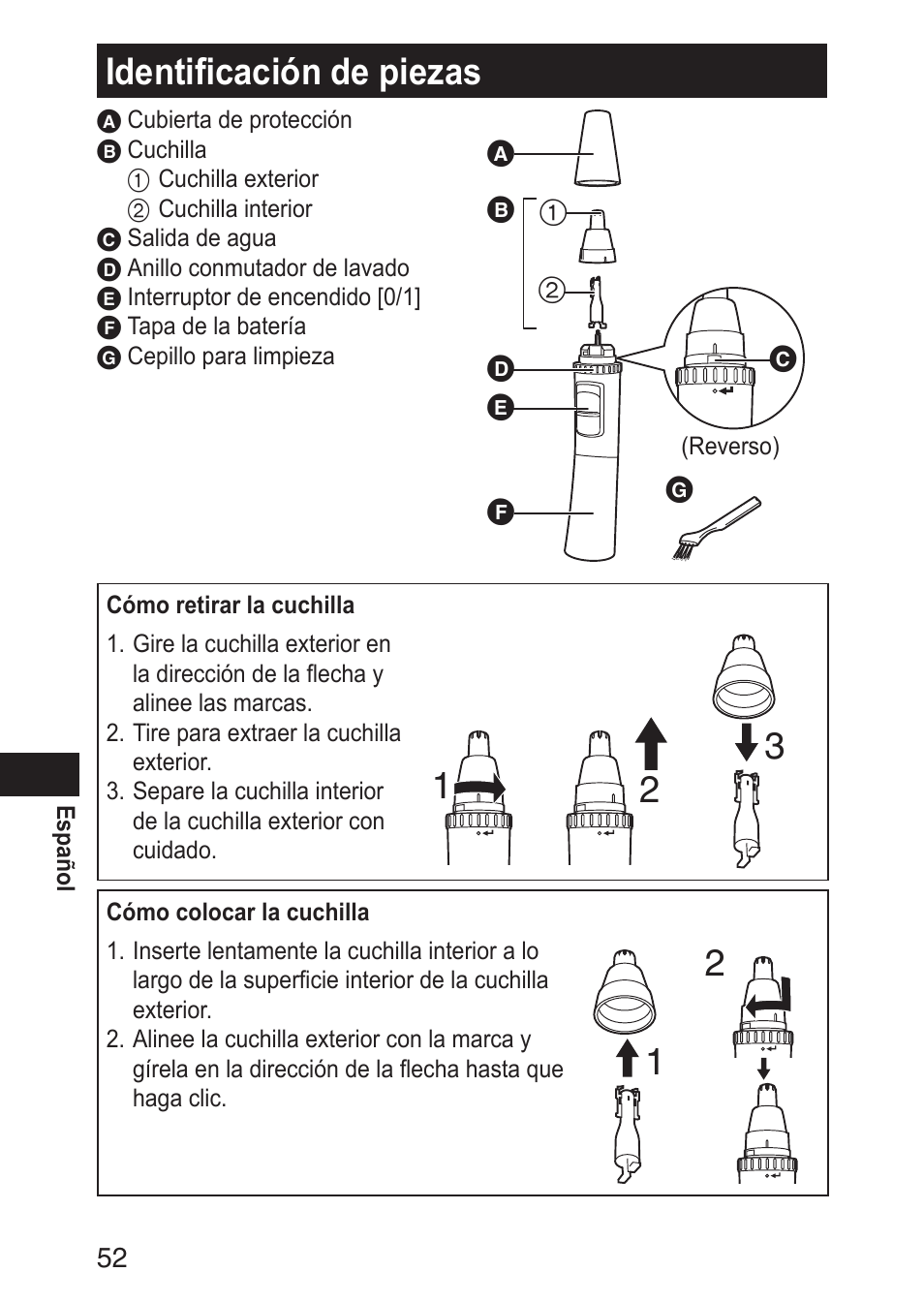 Identificacióndepiezas | Panasonic ERGN30 User Manual | Page 52 / 160