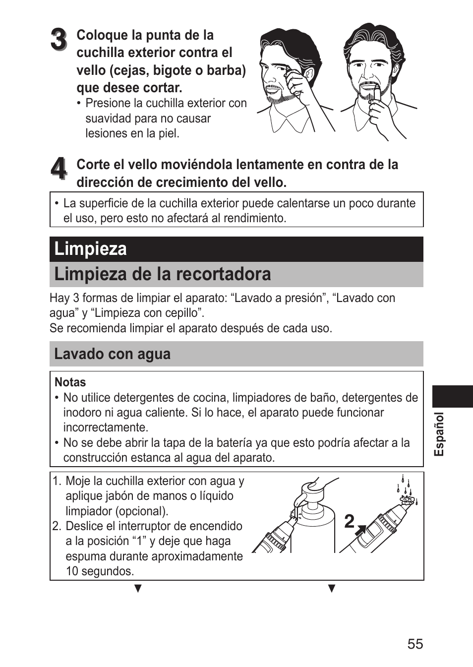 Limpieza limpiezadelarecortadora | Panasonic ERGN30 User Manual | Page 55 / 160