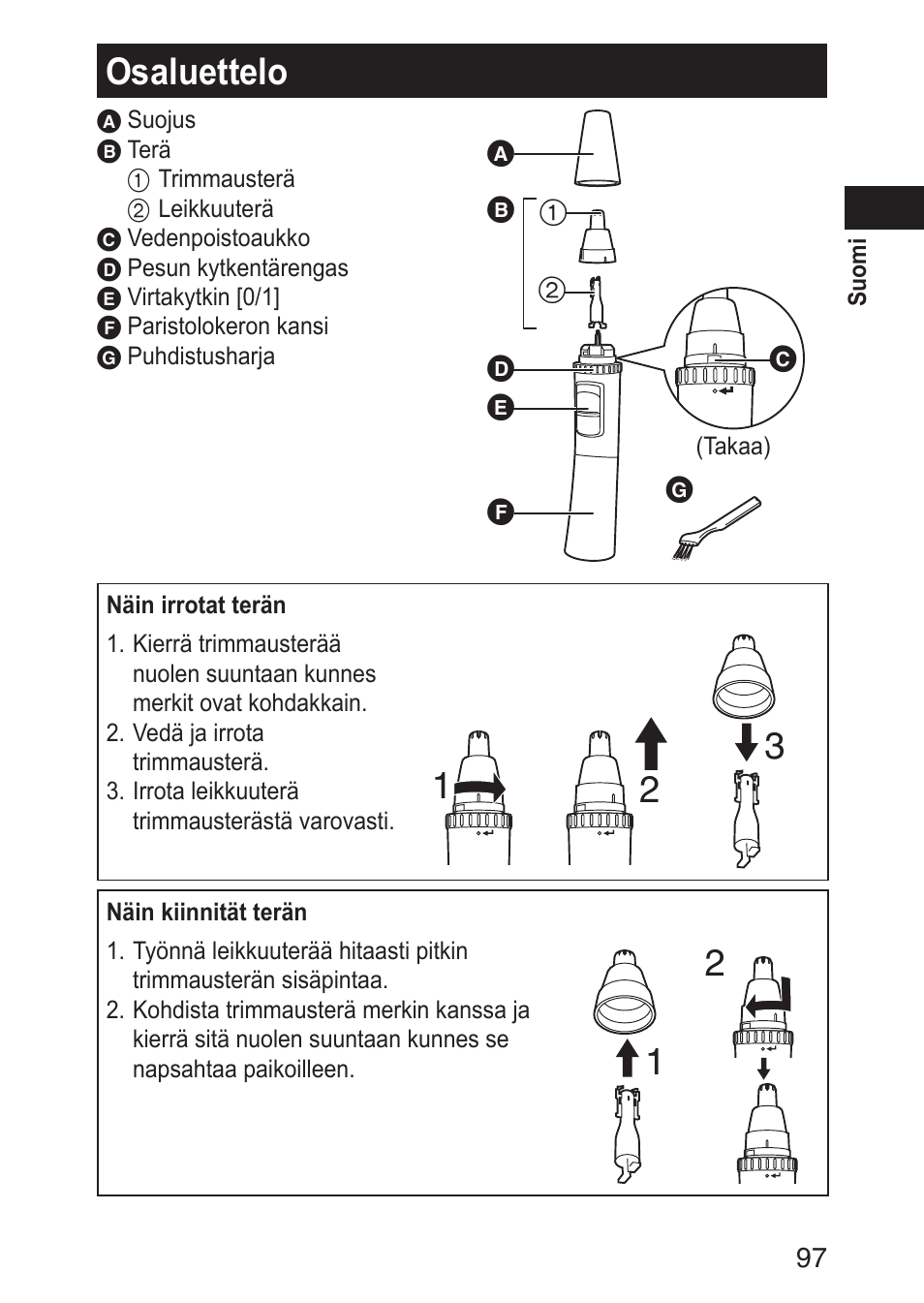 Osaluettelo | Panasonic ERGN30 User Manual | Page 97 / 160