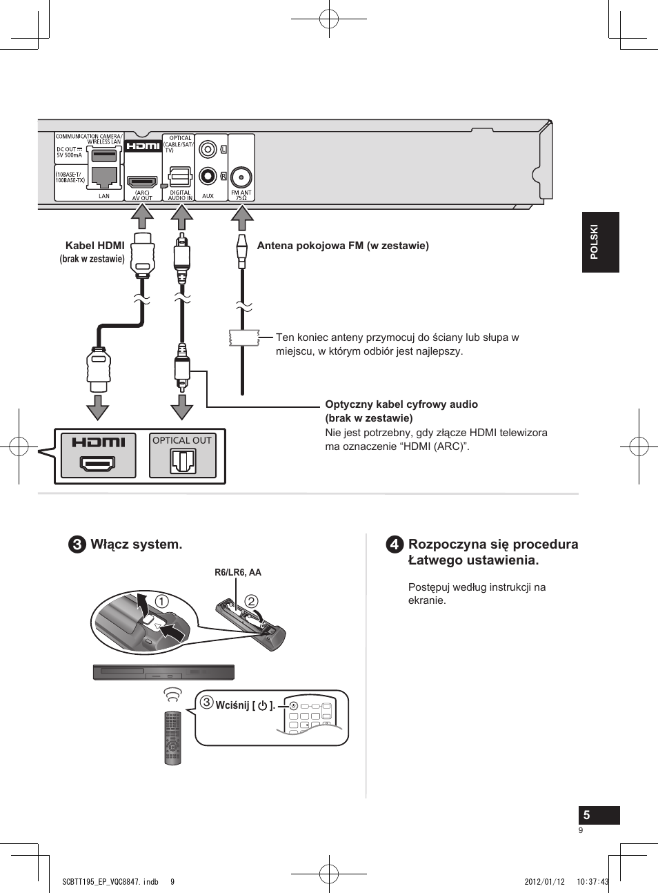 Rozpoczyna się procedura łatwego ustawienia, Włącz system | Panasonic SCBTT195EP User Manual | Page 9 / 20