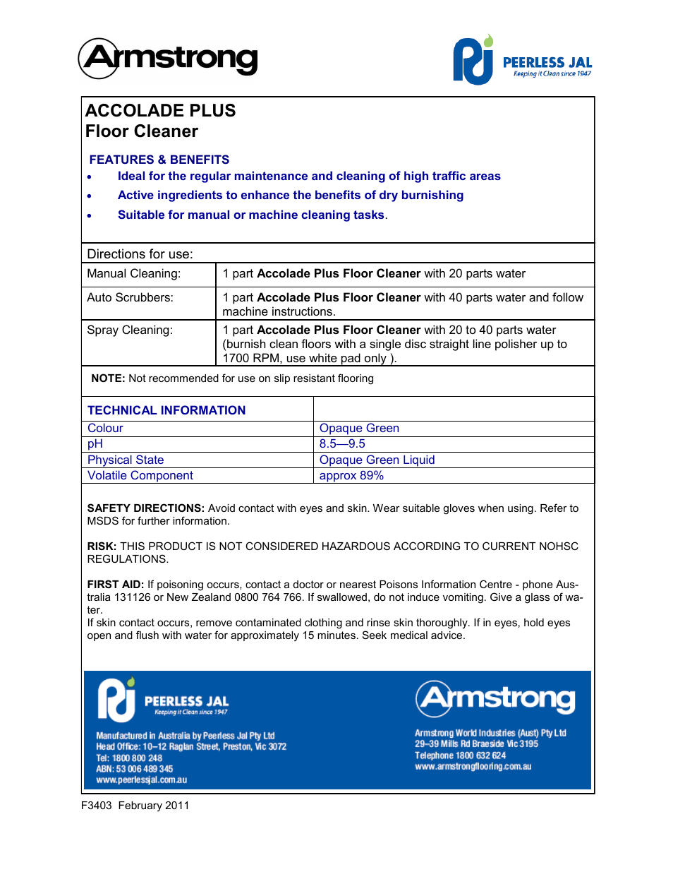 Accolade plus floor cleaner | Armstrong Tools Carpet Cleaner User Manual | Page 2 / 2