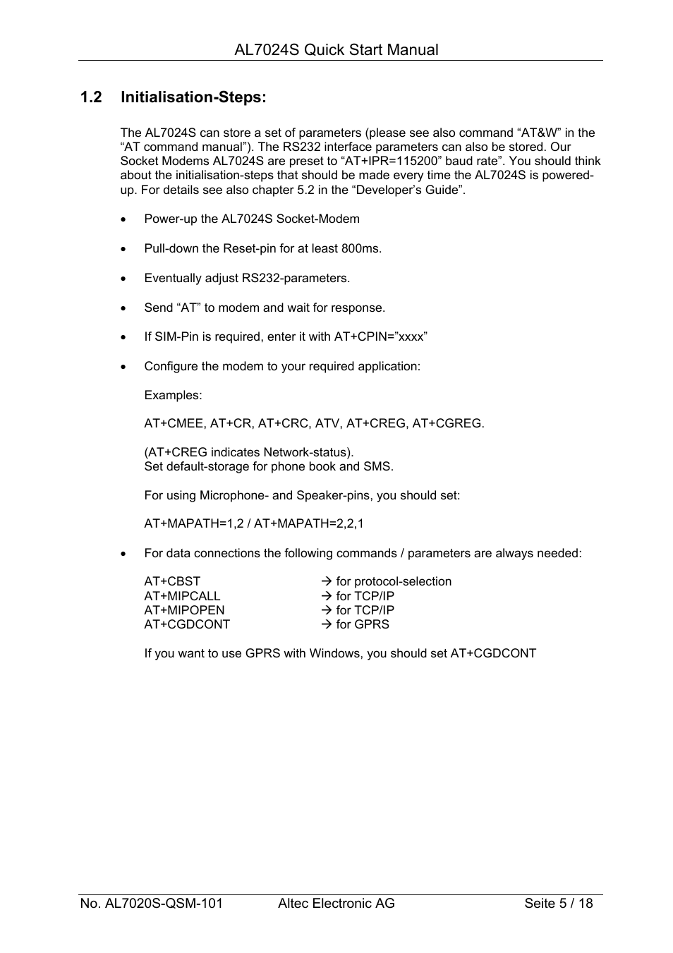 Al7024s quick start manual, 2 initialisation-steps | Altech Auto Security AL7024S User Manual | Page 5 / 18