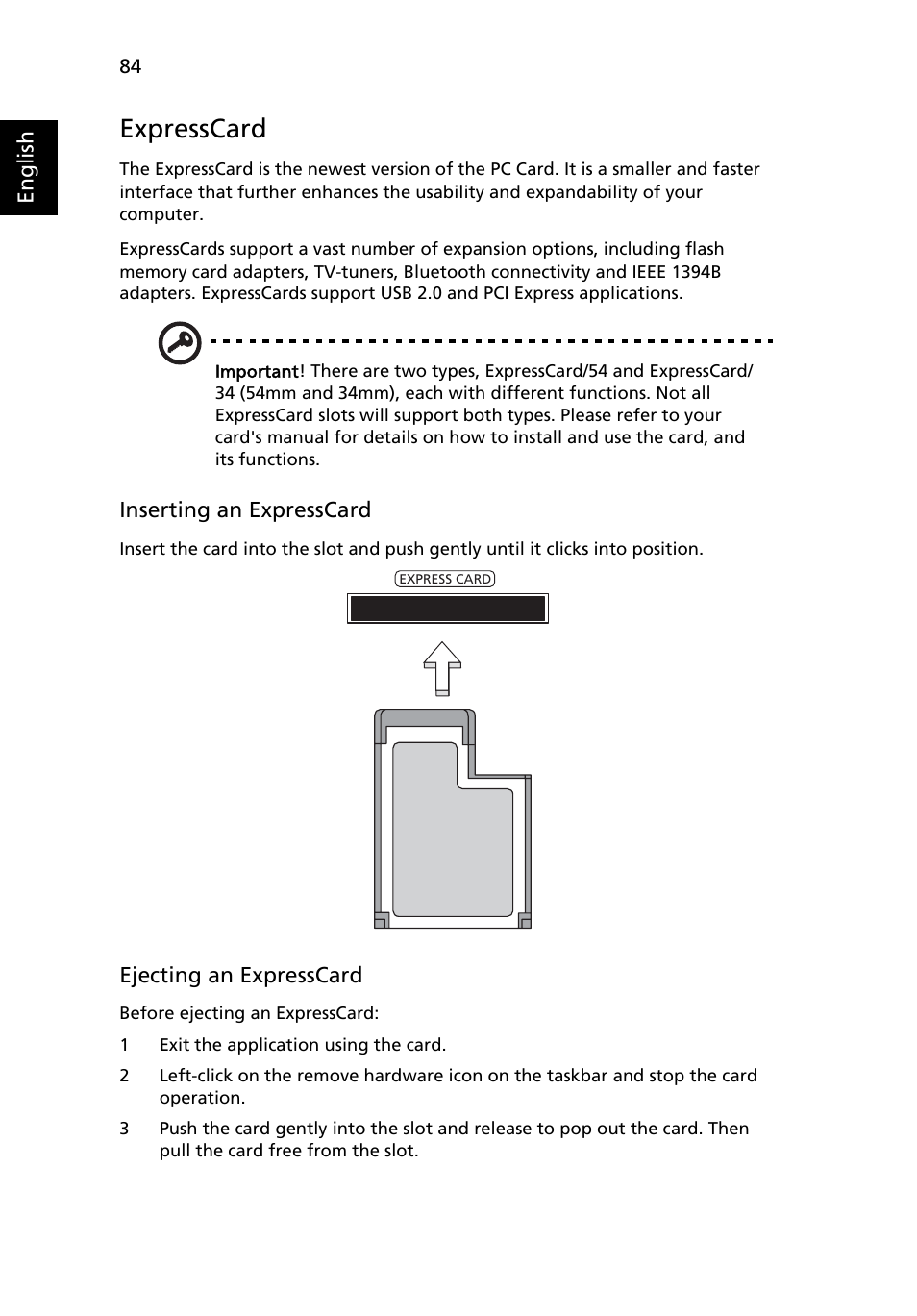Expresscard | Acer Aspire 9810 User Manual | Page 104 / 129