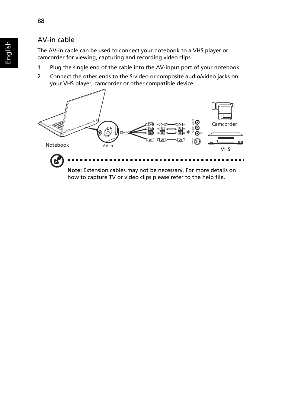 English av-in cable | Acer Aspire 9810 User Manual | Page 108 / 129