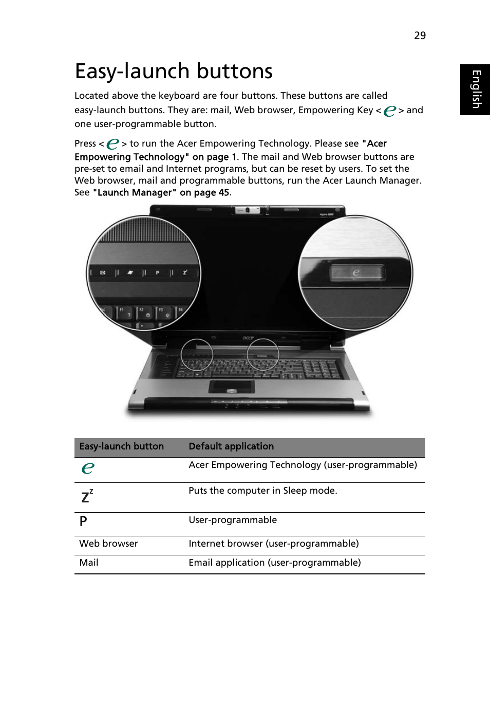 Easy-launch buttons | Acer Aspire 9810 User Manual | Page 49 / 129