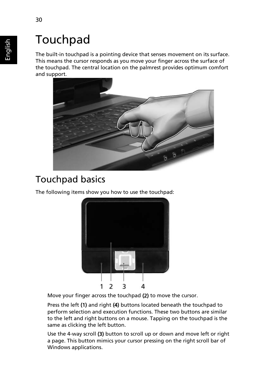 Touchpad, Touchpad basics | Acer Aspire 9810 User Manual | Page 50 / 129