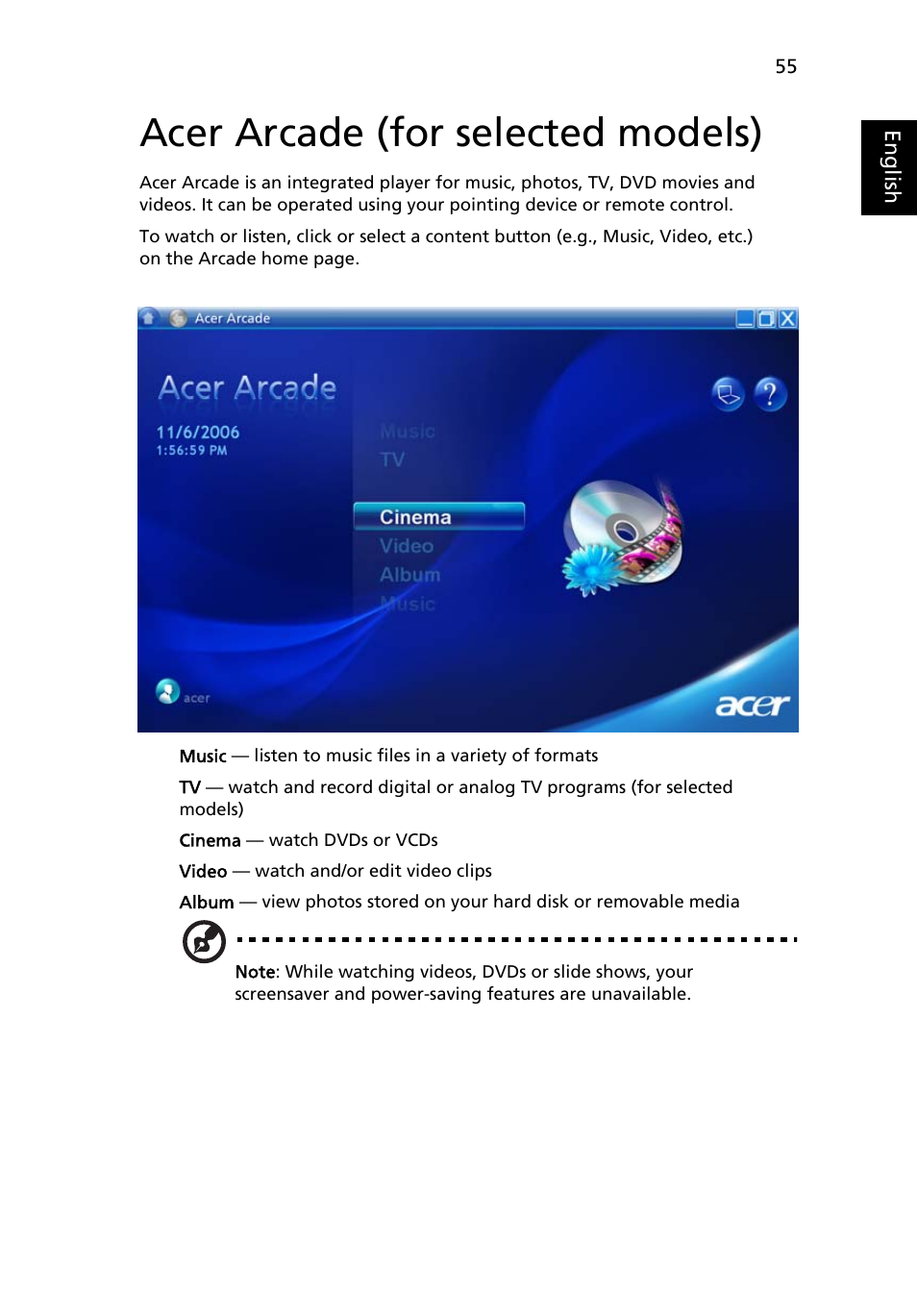 Acer arcade (for selected models) | Acer Aspire 9810 User Manual | Page 75 / 129