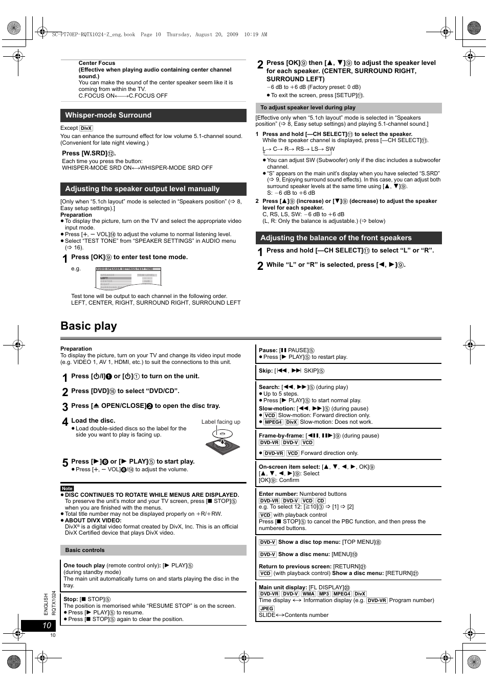 Basic play | Panasonic SCPT70 User Manual | Page 10 / 82