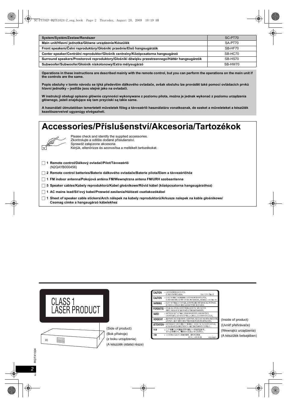 Accessories/příslušenství/akcesoria/tartozékok | Panasonic SCPT70 User Manual | Page 2 / 82