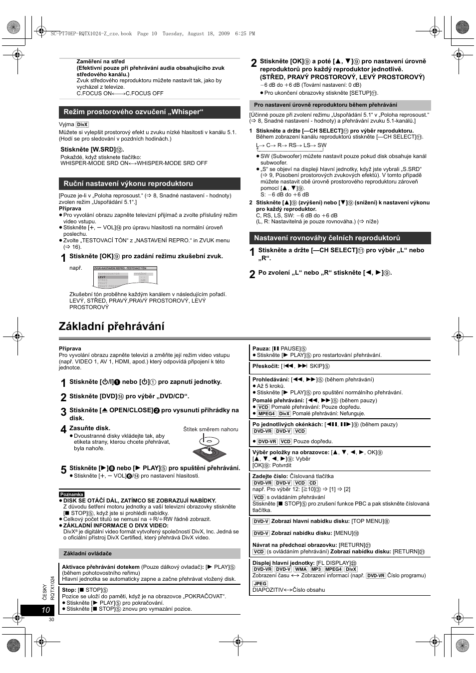 Základní přehrávání | Panasonic SCPT70 User Manual | Page 30 / 82