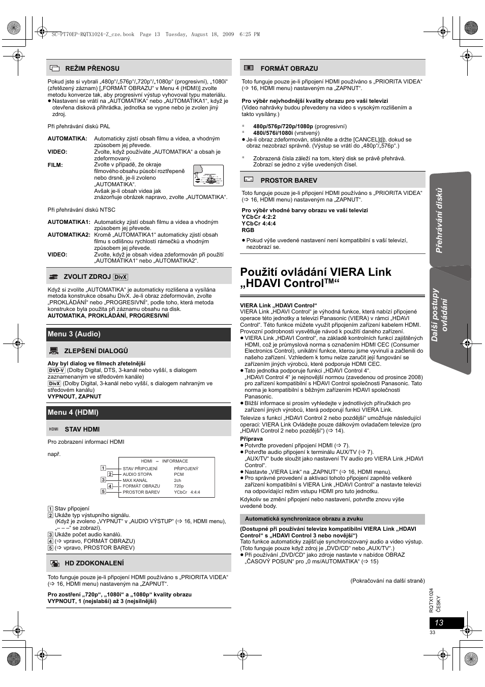 Použití ovládání viera link „hdavi control | Panasonic SCPT70 User Manual | Page 33 / 82