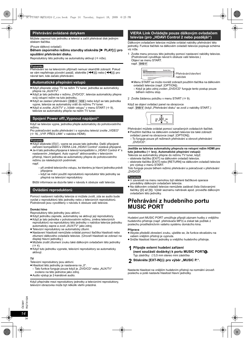 Přehrávání z hudebního portu music port | Panasonic SCPT70 User Manual | Page 34 / 82