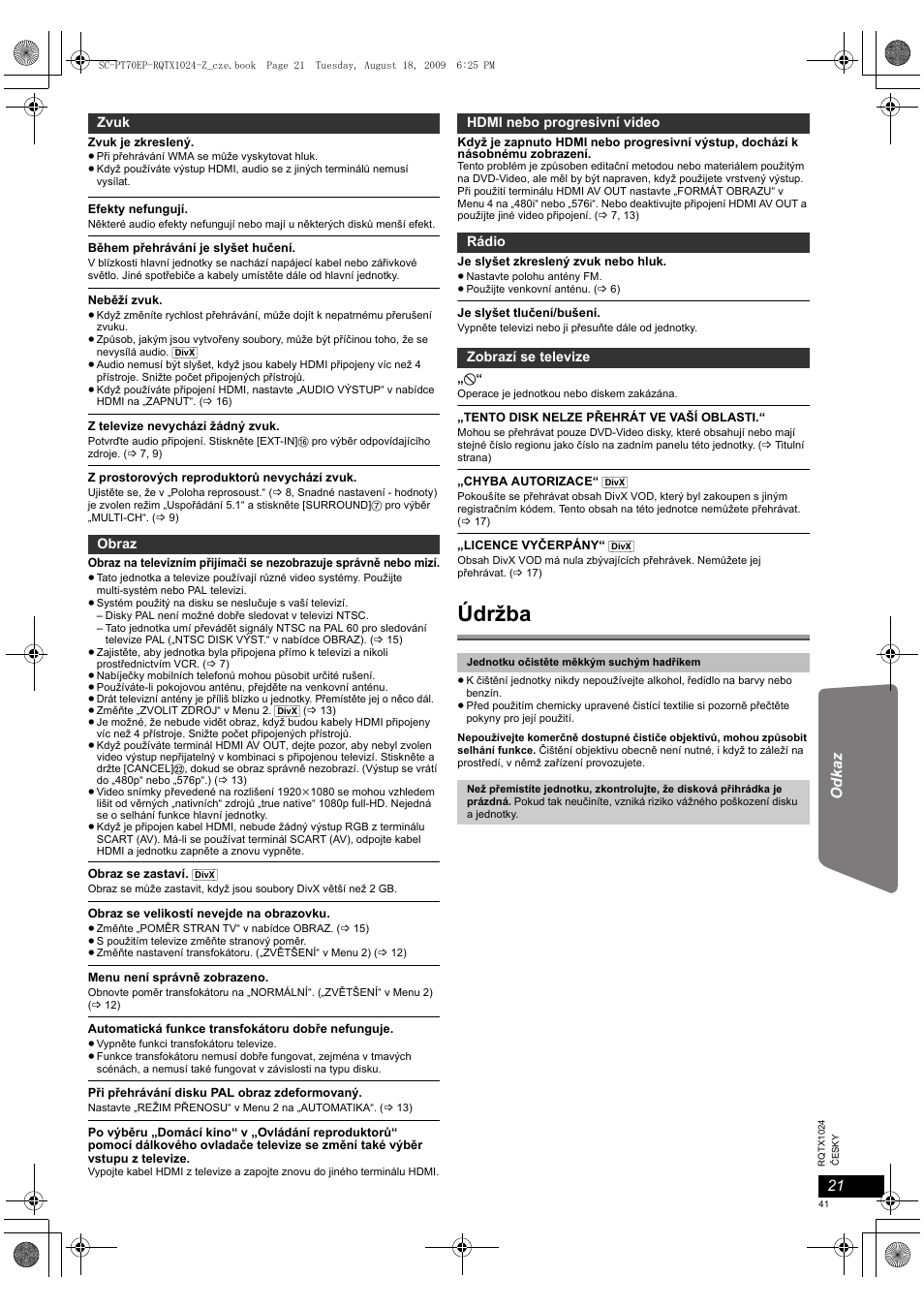 Údržba | Panasonic SCPT70 User Manual | Page 41 / 82