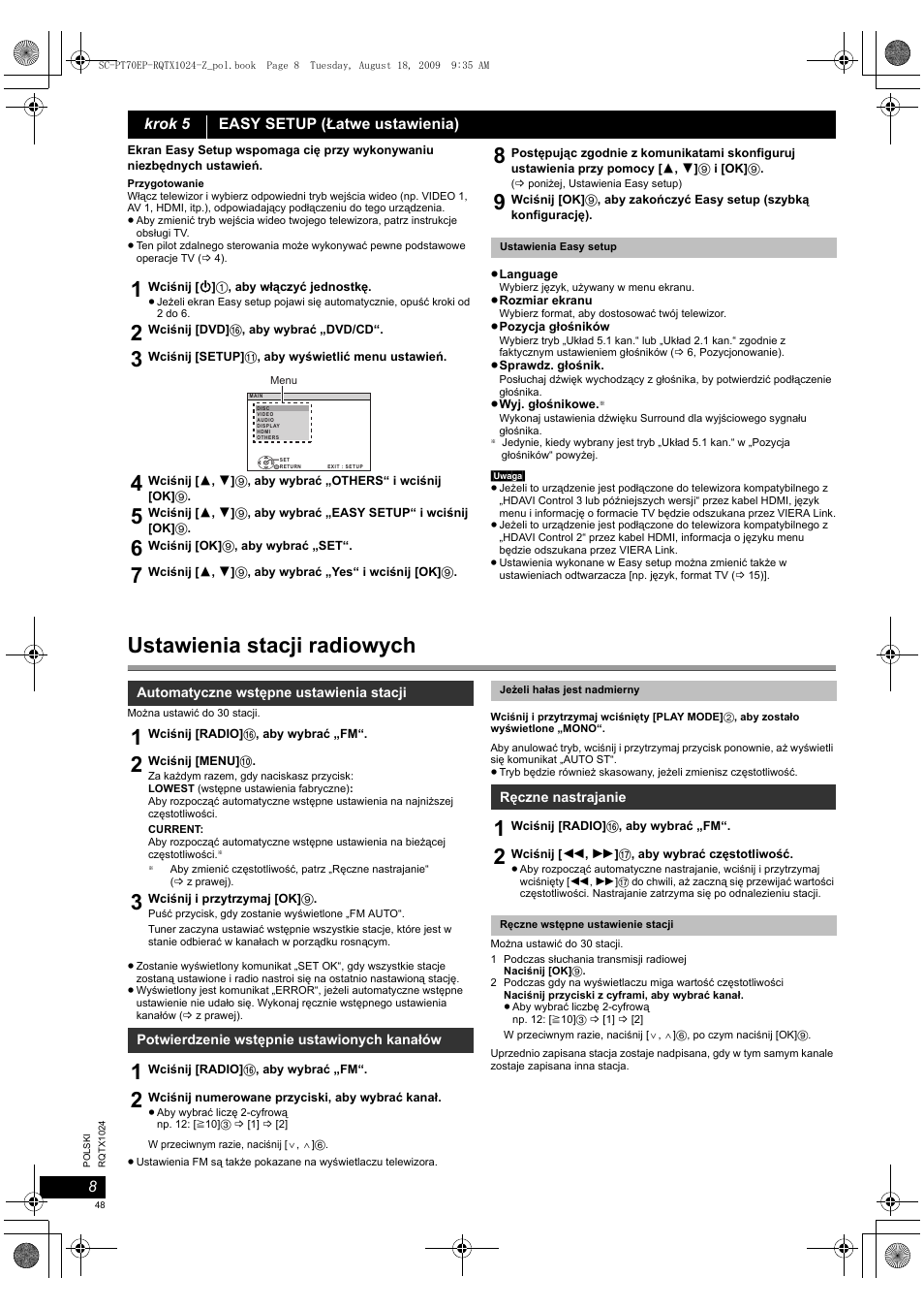 Ustawienia stacji radiowych | Panasonic SCPT70 User Manual | Page 48 / 82