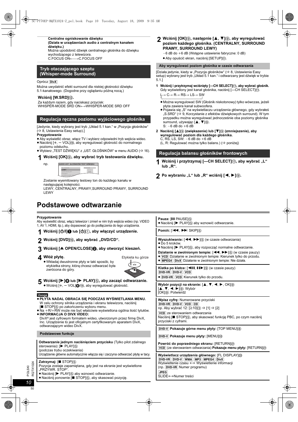 Podstawowe odtwarzanie | Panasonic SCPT70 User Manual | Page 50 / 82