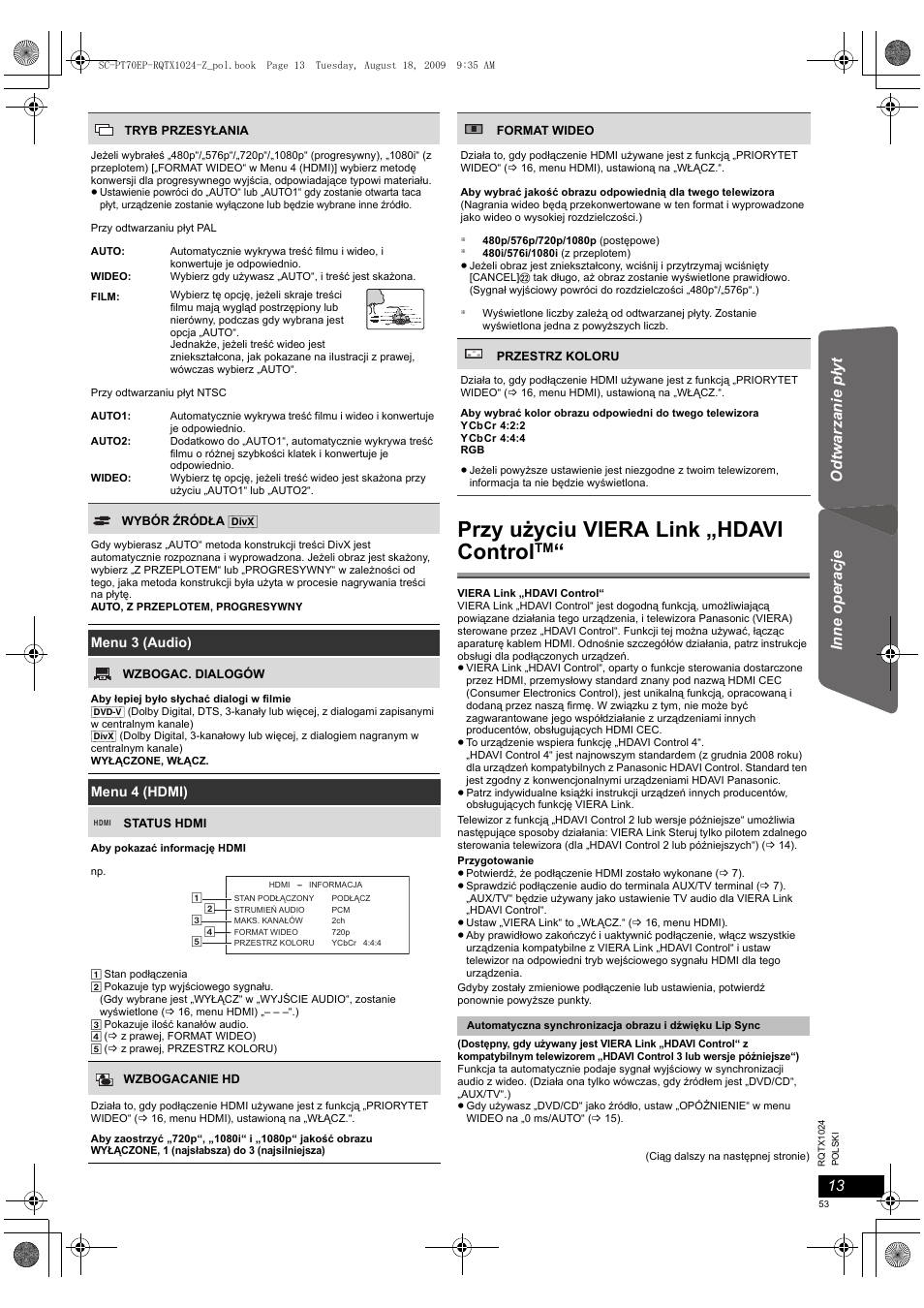 Przy użyciu viera link „hdavi control | Panasonic SCPT70 User Manual | Page 53 / 82