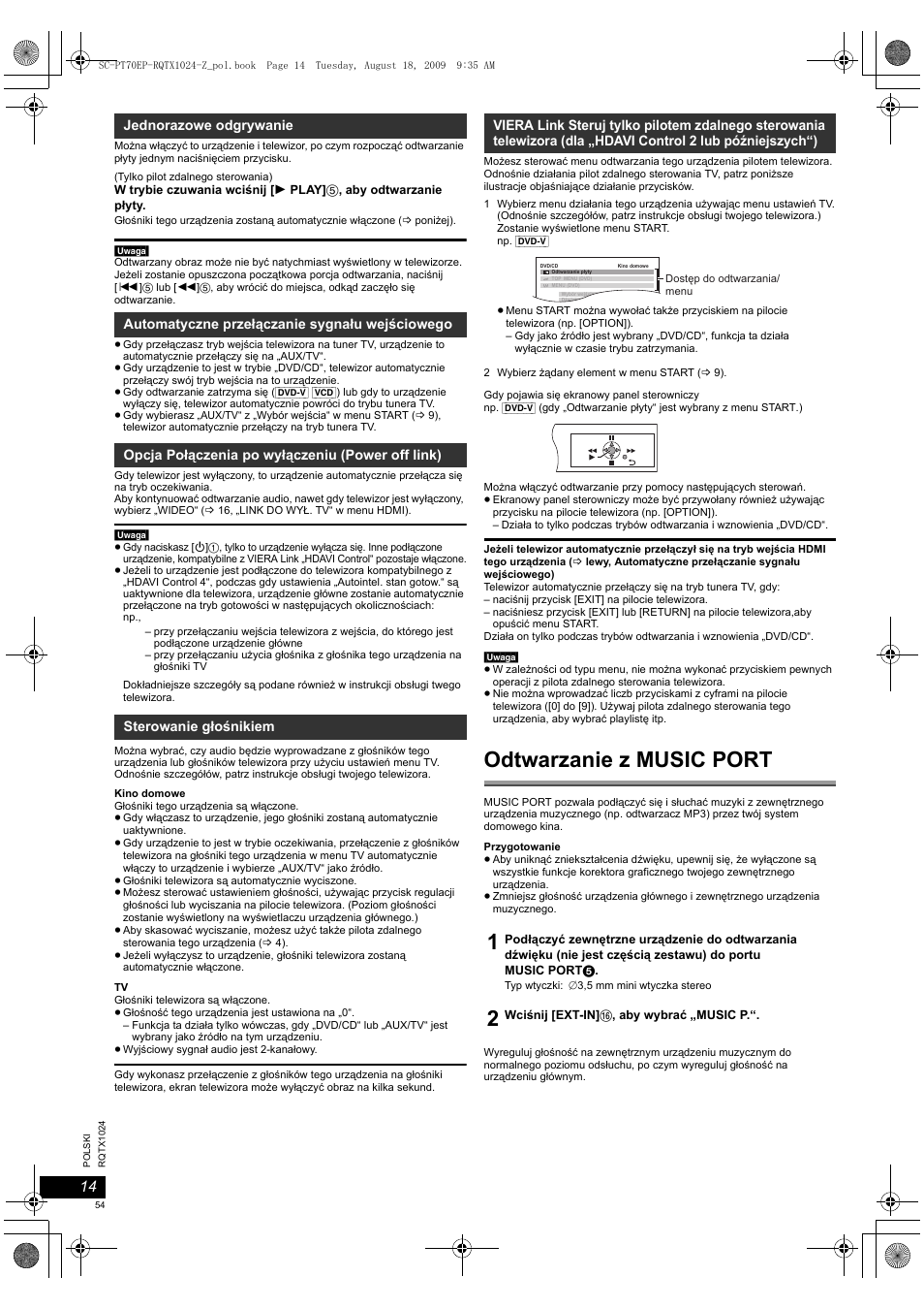 Odtwarzanie z music port | Panasonic SCPT70 User Manual | Page 54 / 82