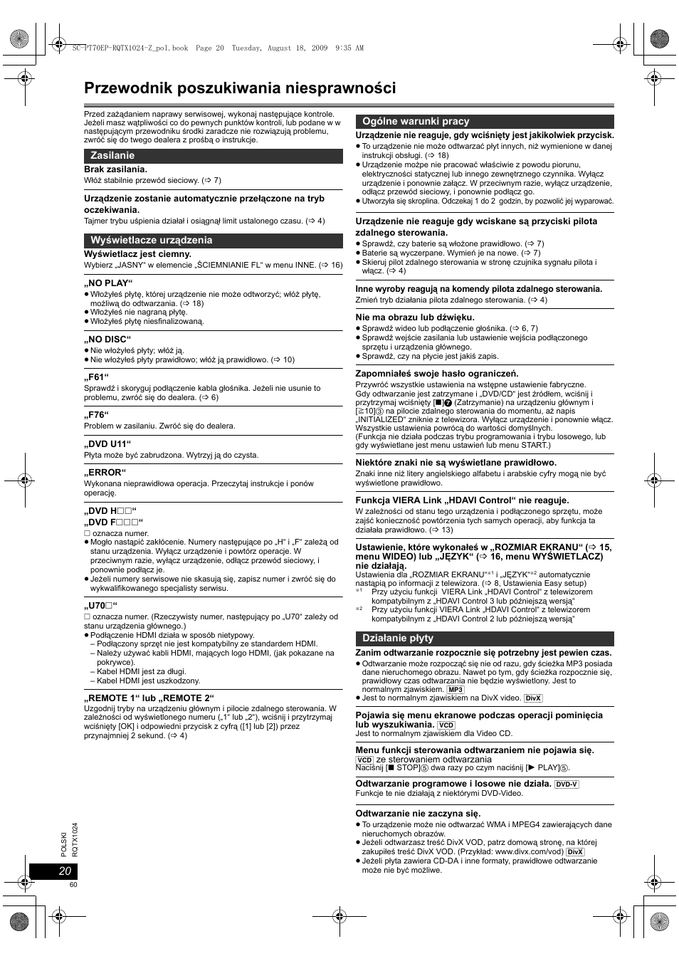 Przewodnik poszukiwania niesprawności | Panasonic SCPT70 User Manual | Page 60 / 82