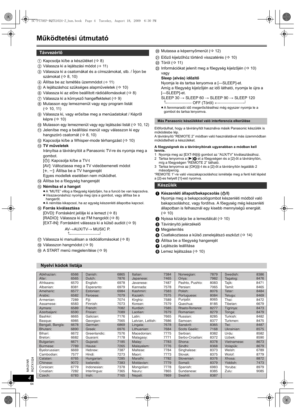 Működtetési útmutató | Panasonic SCPT70 User Manual | Page 64 / 82