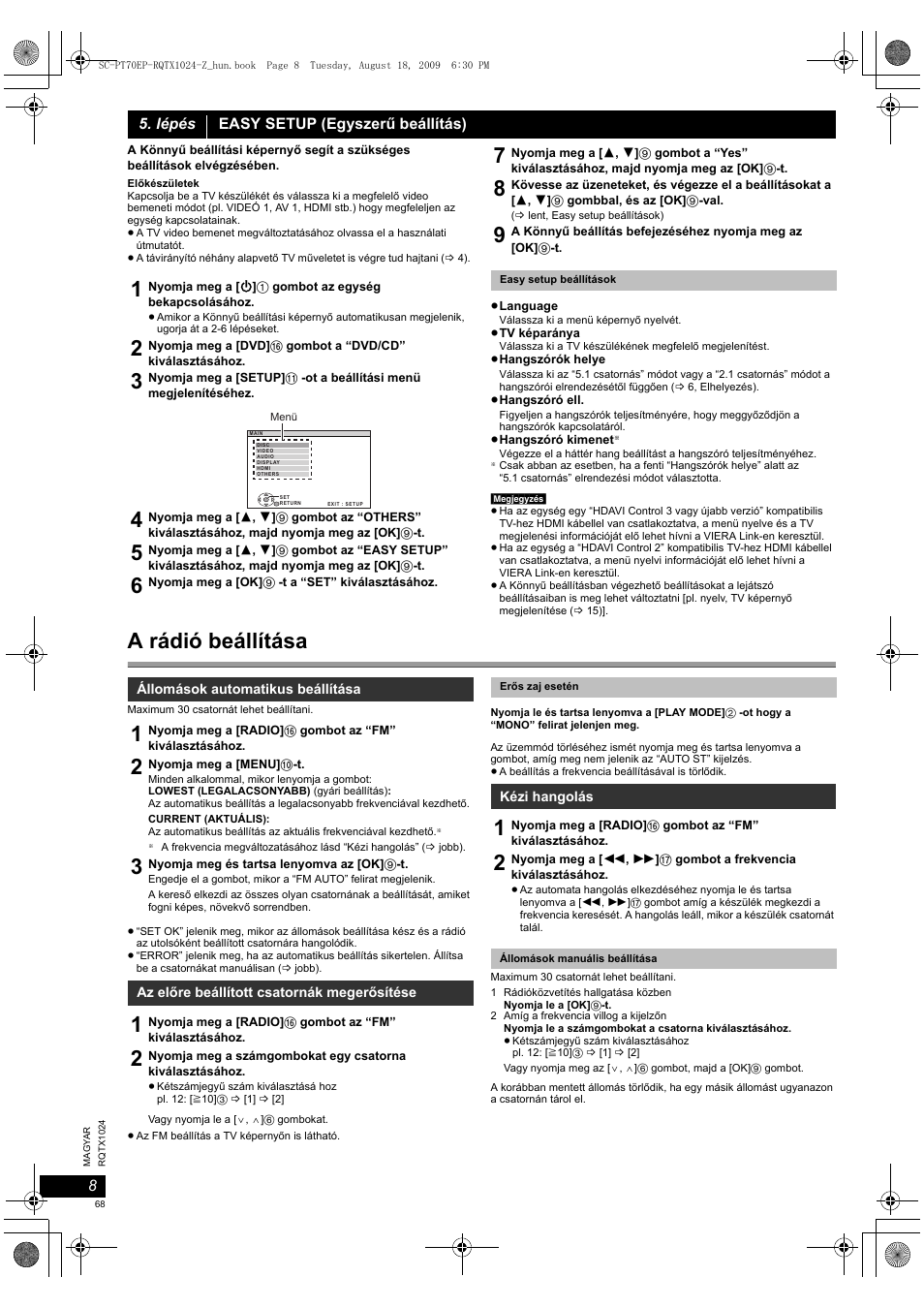 A rádió beállítása | Panasonic SCPT70 User Manual | Page 68 / 82