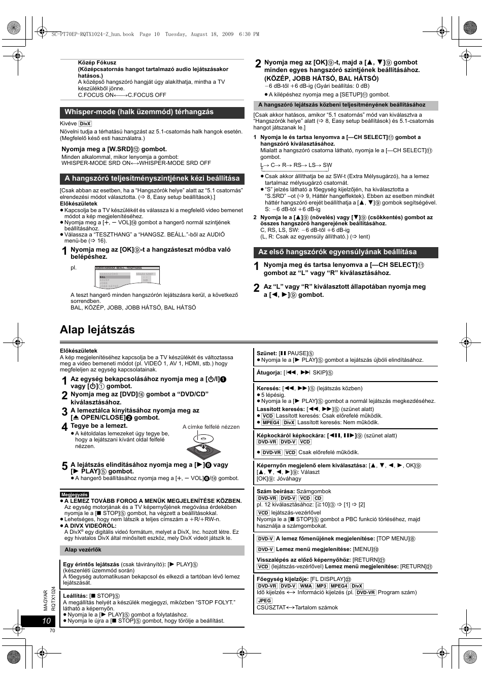 Alap lejátszás | Panasonic SCPT70 User Manual | Page 70 / 82